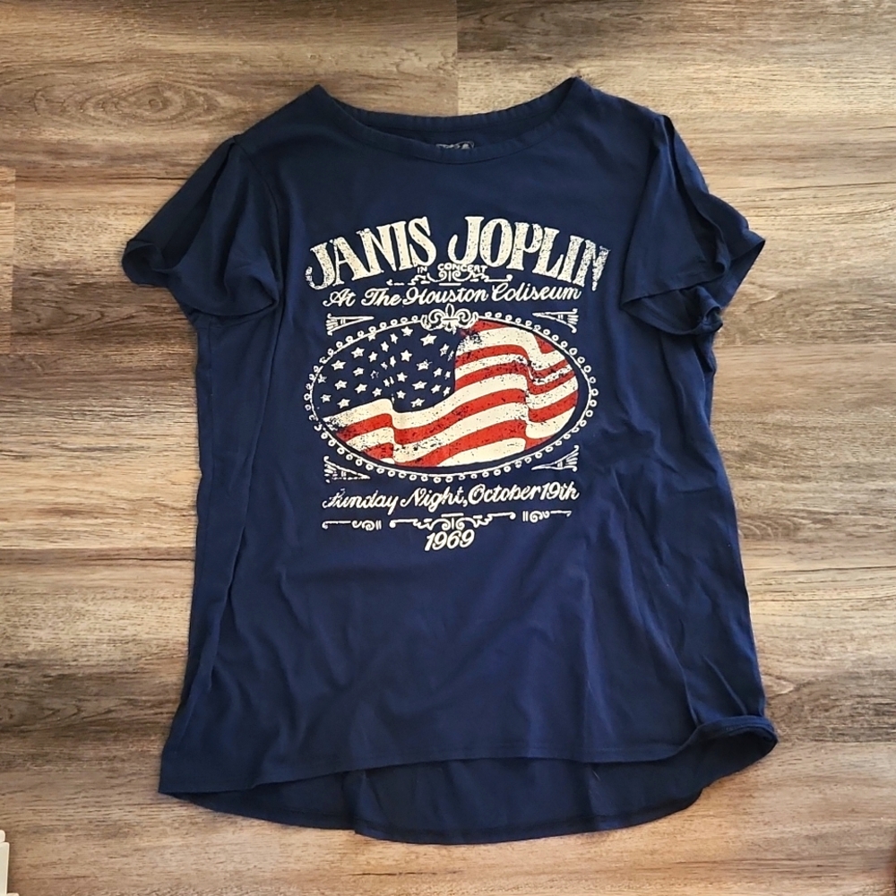 Janice Joplin Blue  Tee Shirt with  Keyhole Sleeves Size XL